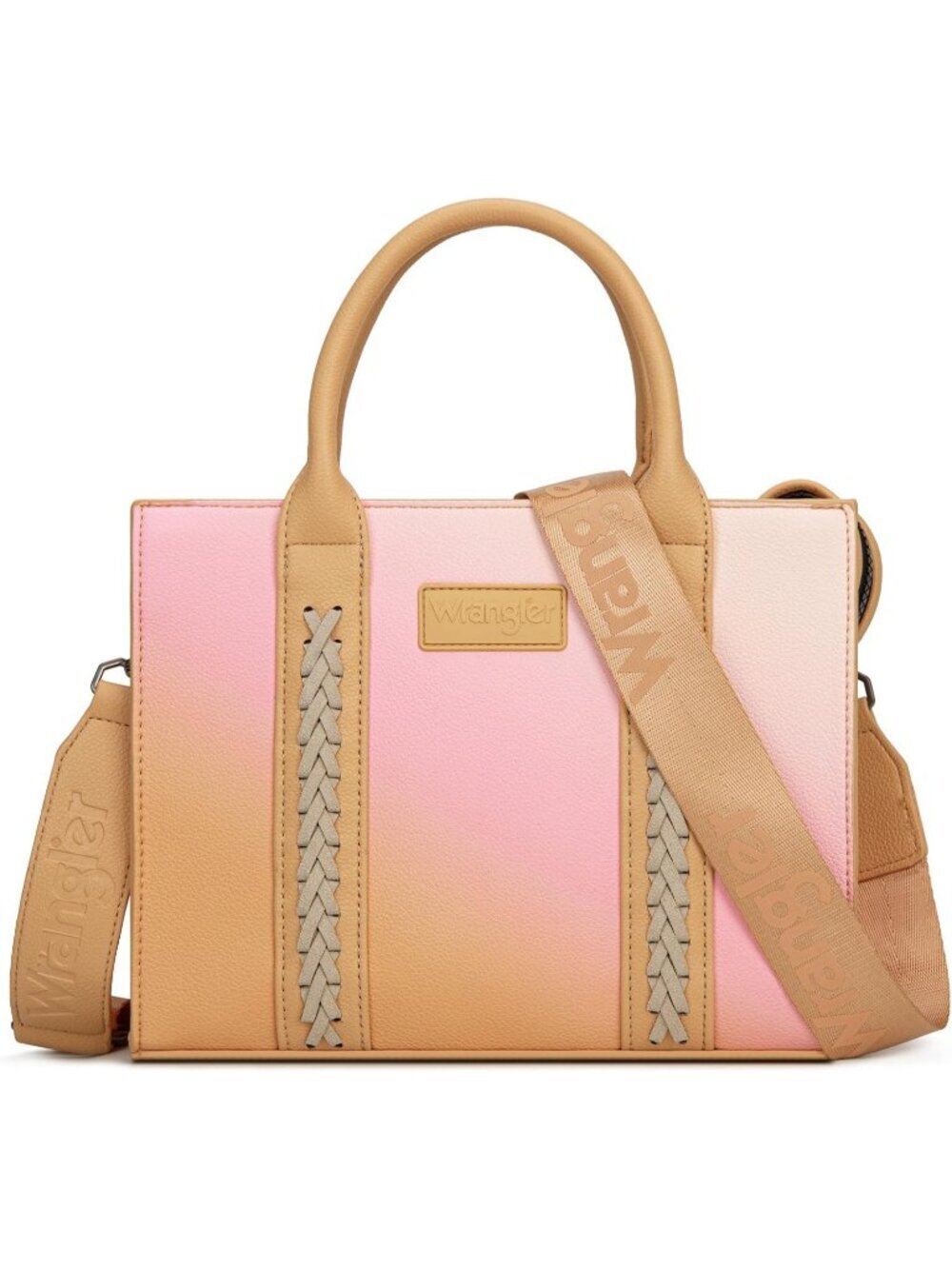 Women's Tan Polyester Zipper Top-handle Strap Quilted Tote Crossbody Bag